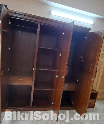 3-Door Almirah, Oak Veneered MDF, Antique Color